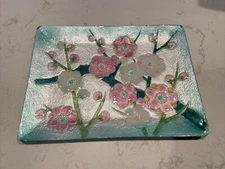 Vintage Japan Cloisonne Tray Cherry Blossom Bonne Couleur 9x7