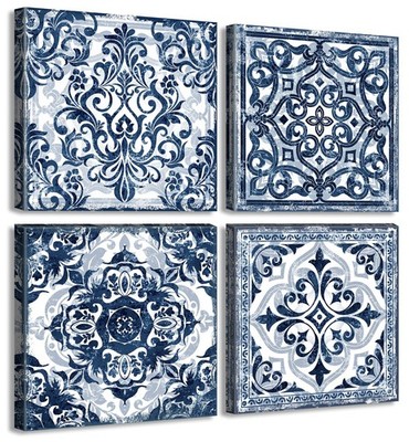 Bathroom Wall Decor Navy Blue Flower Paintings Canvas Prints Decoration Vinta...