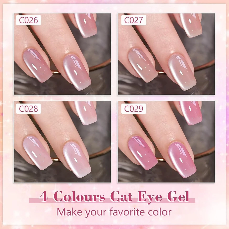 UV Nagellack Jelly Magnet CatEye 4 Farben Kristalle Rosa Lila Rot Set 8ML - Bild 2 von 4