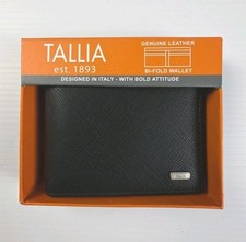Tallia Genuine Leather Bi-Fold Wallet Men  s Black Blue NWT in Box Card Holder