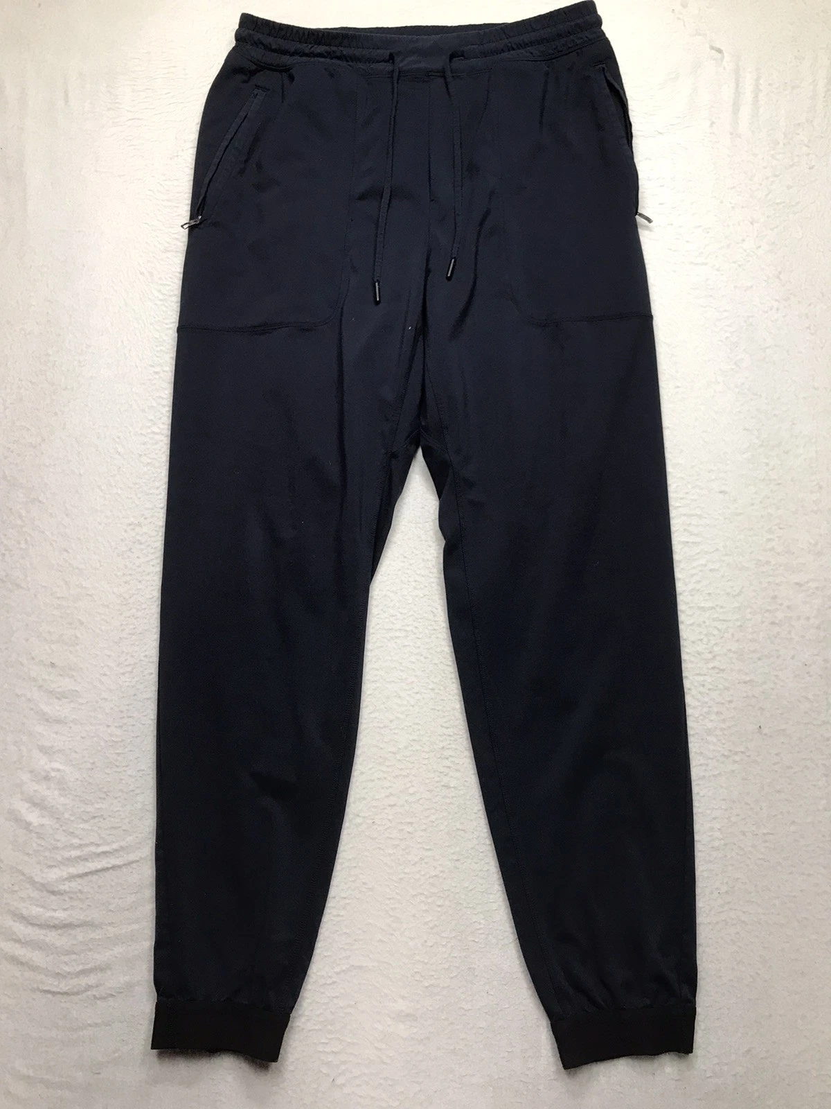 LULULEMON ABC Jogger Men L (32x30) Navy Drawstring Stretch Cuffs C50416 *hole