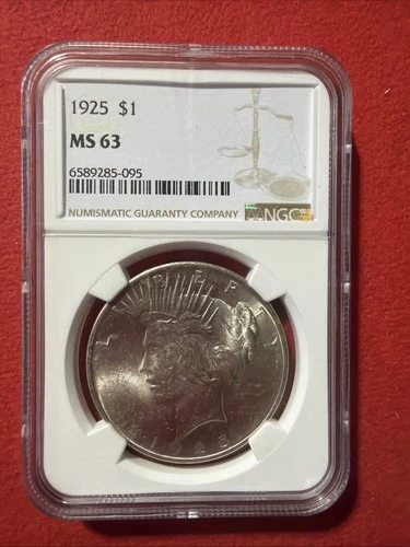 1925 Peace Silver Dollar MS63 $1 US Coin, 90% Silver, NGC Certified