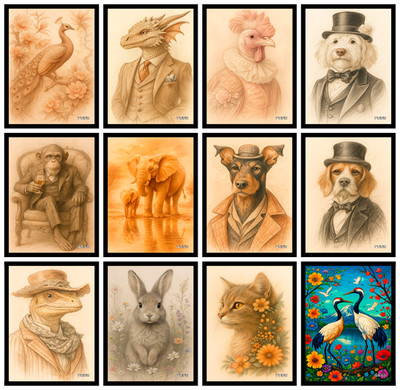 Trendige Tier Poster Drache Pfau Elefant Wandbild Wohndeko Druck A4 A3 A5