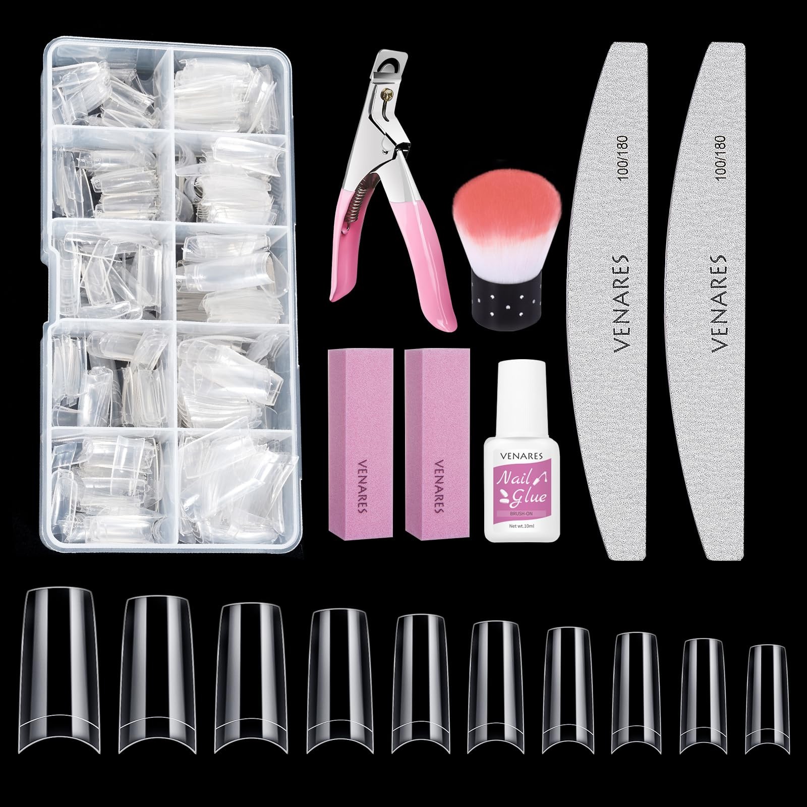 Faux ongles acrylique transparents ultra résistants lot de 500 capsules et colle