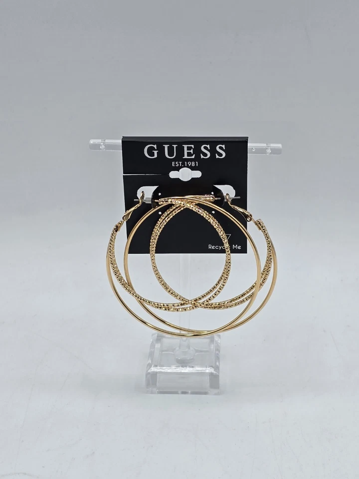 Guess золотистый большой обруч серьги с текстурированным акцентом новый с Ярлыками Рекомендуемая розничная цена производителя $25 - Изображение 3 из 4