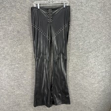 Fashion Nova Pants Women M Medium Black Mid Rise Flat Front Zipper Leather