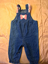 Winnie the Pooh Girls Vintage 1980s Denim Overalls Romper Blue Pink Lace Bow S