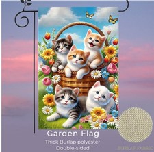 garden flags 12  x18  , Kittens In A Basket, Thick Burlap Polyester Double-sided