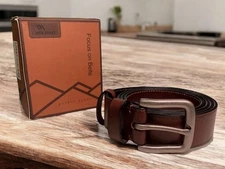 WOLFANT Mens Full Grain Italian Leather Belt Brown 55” Extra Long NEW In Box