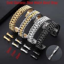 20/21/22mm Curved End Solid Stainless Steel WatchBand Strap Folding Buckle