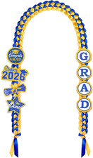 Graduación Leis 2026 Graduación Dinero Leis Hecho a Mano Doble Trenzado Azul y Dorado