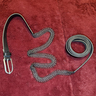 BCBGMAXAZRIA Vintage Leather Chainmail Waist Belt Made In Italy Double Wrap Y2K