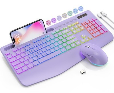 SABLUTE Wireless Keyboard and Mouse Combo, 9 Backlit Effects, Wrist Rest, Pho...