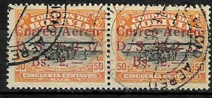 Bolivia Air Post Stamps 1937 SC# C56 2b on 50c org & blk ' Aviation School '