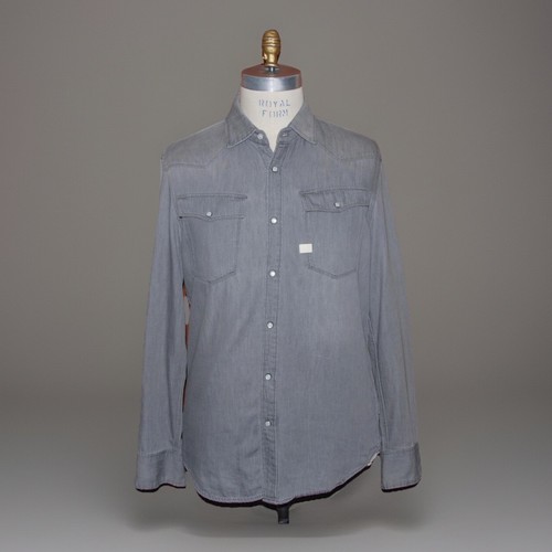 G Star Raw Men's Large Gray Snap Front Western Gray Shirt 3301 Slim Fit