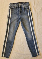 7 For All Mankind Women's Jeans Blue Size 25 Ankle Skinny Raw Hem Striped