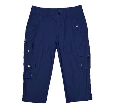 Ralph Lauren Women s Cargo Shorts Petite Navy Gold Buttons Capri sz 4