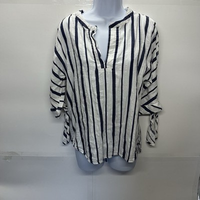 Blue Rain Womens Top Size Medium Navy and White Cold Shoulder Flowy Comfy Boho
