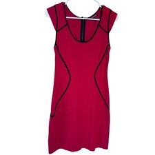 Express Red Body-con Sheath Dress Black Piping Exposed Back Zip Women's 6 Y2k