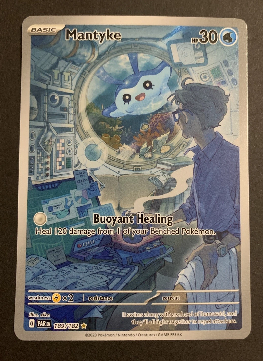 Deal for Pokemon TCG Mantyke 189/182 SV04 Paradox Rift Illustration Rare Full Art Holo