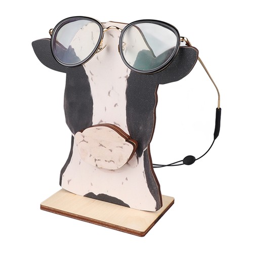 Cow Head Wearing Glasses Statues Wooden Decorative Cow Eyeglasses Display Sta UK - Picture 22 of 24