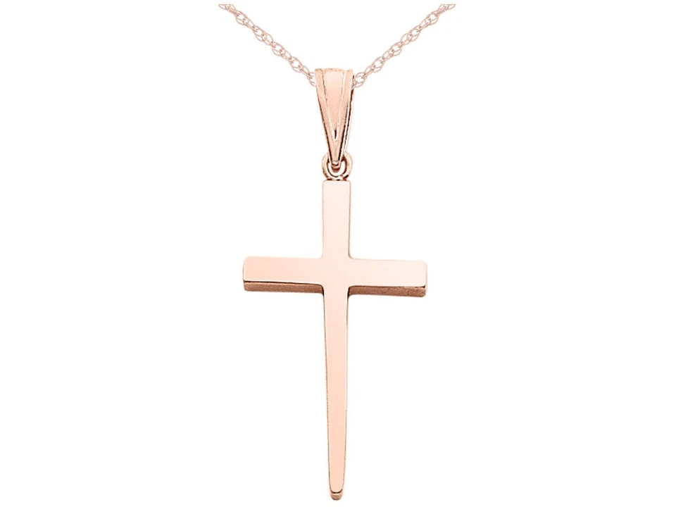 Colgante Cruz en Oro Rosa 14K Con Cadena