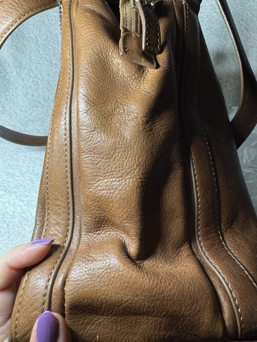 Fossil Brown Cow Hide Leather Double Strap Purse Shoulder Bag Tote Key Charm - Picture 14 of 14