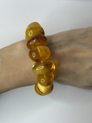 GENUINE Chip BALTIC AMBER Bracelet.EGG YOLK Amber Chip Bracelet.Amber Jewelry. - Picture 3 of 12