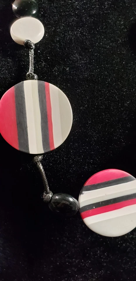 Sylca Adjustable Necklace 10"-15" & 2.5% Earring/Black, Burgundy, White Stripes  - Image 3 of 4