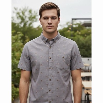 Roark Men s Trinity Knot Button Up Shirt Sz XL Grey Short Sleeve Embroidered NWT