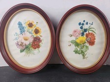 (2) Mid-20th Century Oval Picture Frames/Floral Prints, 11” H x 8.5” W