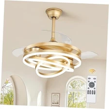  42 Inch Retractable Ceiling Fan with Lights, Fandelier Ceiling Fan with 6 Gold