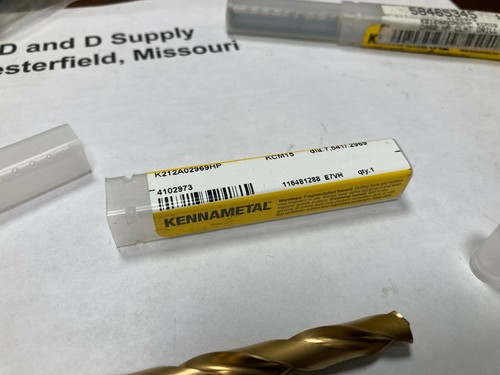 Kennametal 4102973, 19/64", 135°, Carbide Coolant Taper Drill, K212A02969HP - Picture 2 of 4