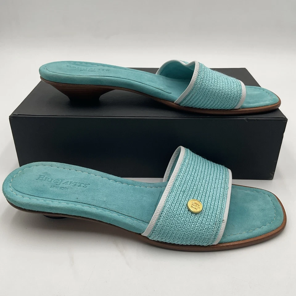 Eric Javits Bellport Sandals Women's 7.5M Blue Leather Slip On Comfort Designer - Image 2 of 4