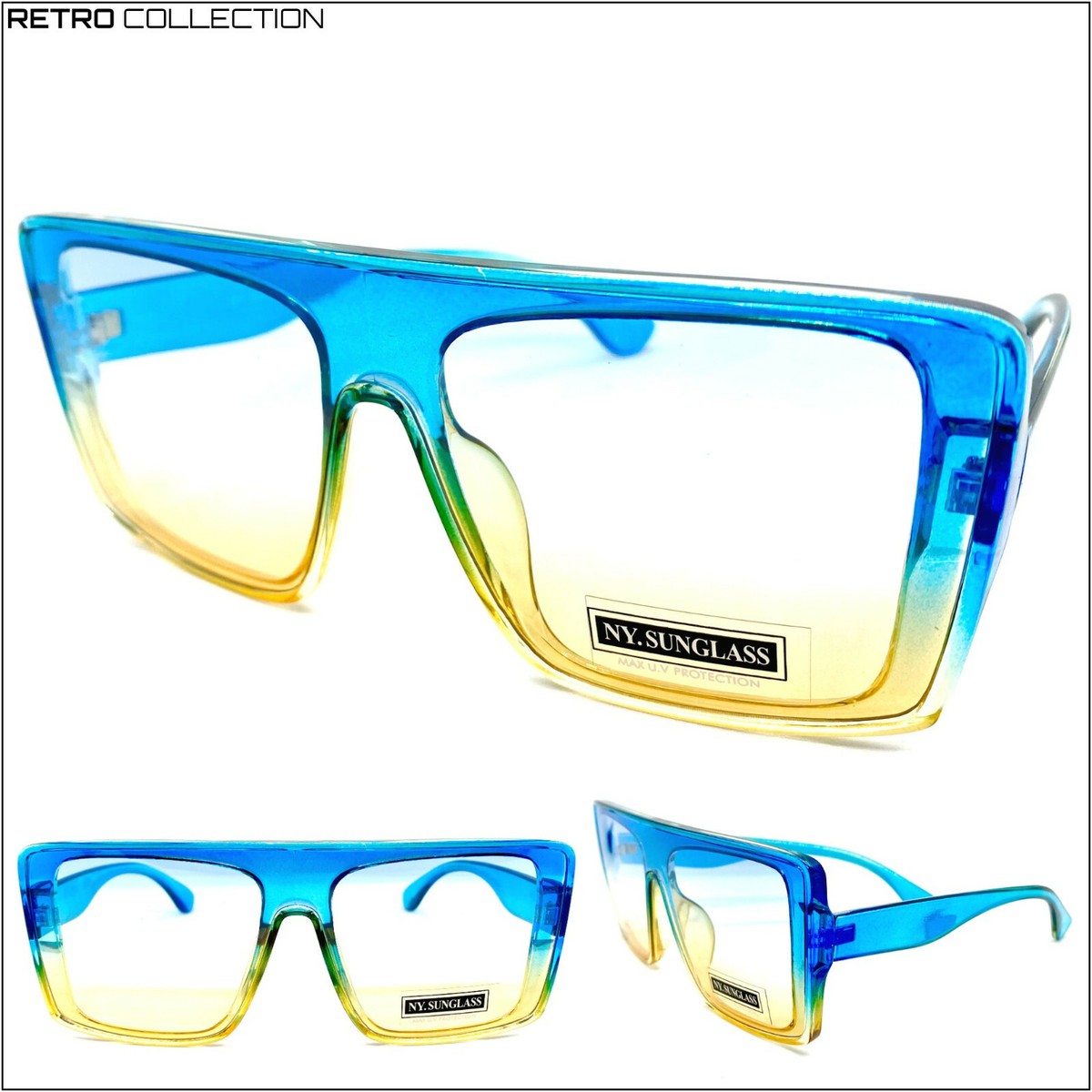 Oversize Contemporary Modern Shield Style SUN GLASSES Blue 