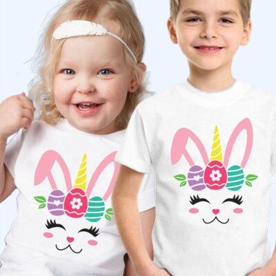 T-SHIRT (1097) Frohe Ostern Hasenohren Tops Hase Osterei Hasen Kinder Shirt