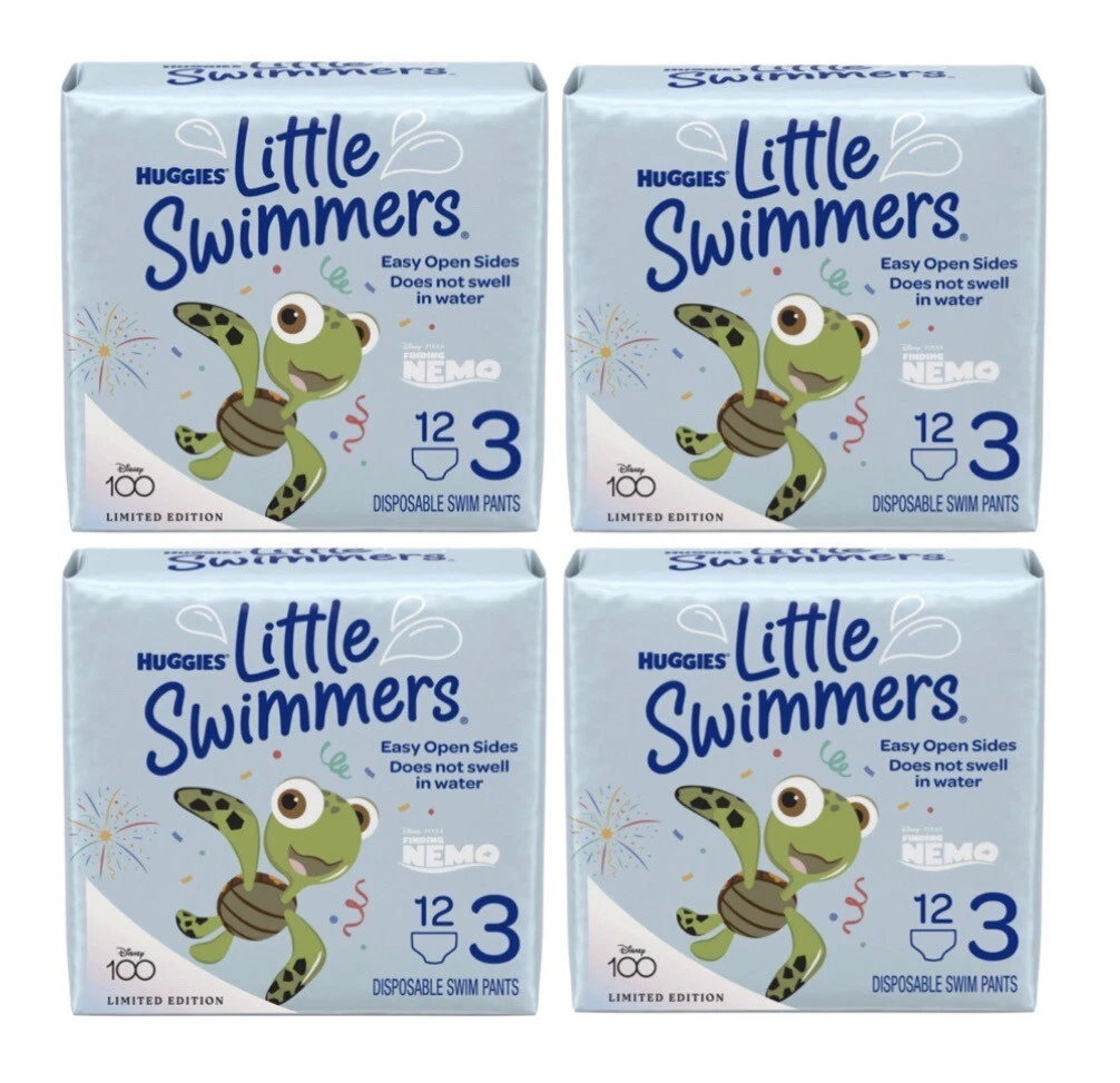 Lot of 4 Huggies Limited Edition Squirt Little Swimmers Swim Diaper Sz 3 - 12 Ct
