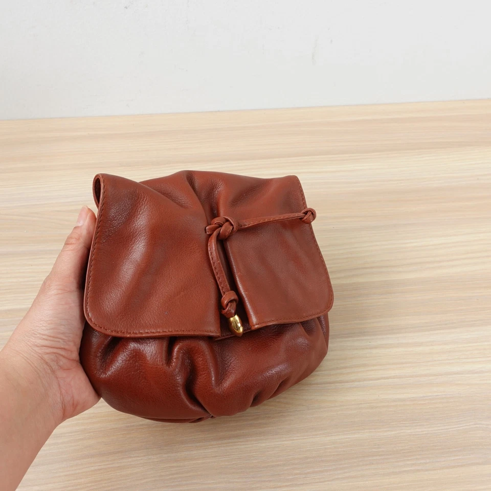 Vintage Saddle Crossbody Bag Brown Genuine Leather Drawstring Mini LEPANTO SPAIN - Image 3 of 4