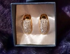 NWOT Women's Wide Hoop Earrings Gold Colored Plated With Cubic Zirconia