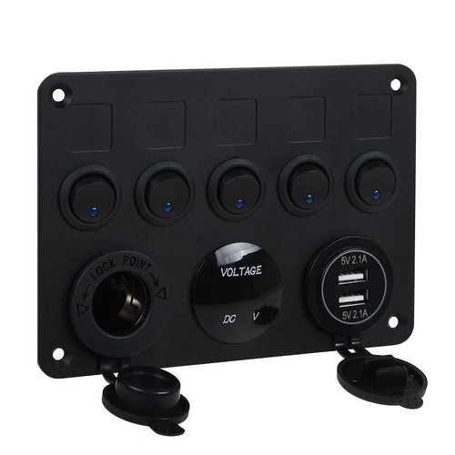 5-Gang 12V/24V Inline Fuse Box LED Switch Panel Dual USB Car Boat Truck Camper - Picture 11 of 13