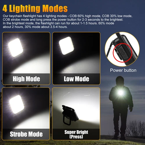 2x 800LM Mini COB Linterna LED Luz de Trabajo USB Recargable Antorcha Llavero Lámpara - Imagen 7 de 11