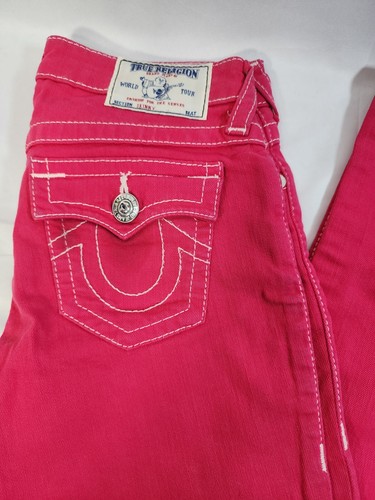 True Religion Super Skinny Jeans Womens Teen 12 HOT Pink Flap Pockets 28" Inseam - Picture 2 of 7