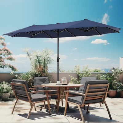 ebay uk patio umbrellas 4M×2M Outdoor Sunshade Patio Umbrella Parasol Twin Large w/ Crank Tilt,Navy  Blue