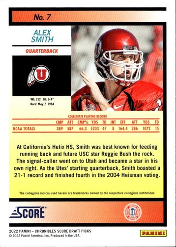 Alex Smith 2022 Chronicles Score 1992 Retro - #7 - Utah Utes - Picture 2 of 2