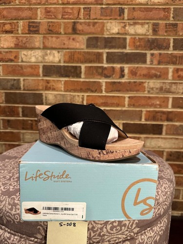Sandalias de cuña alpargata Lifestride Donna para mujer sin cordones de lona negras talla 7,5 W - Imagen 7 de 7