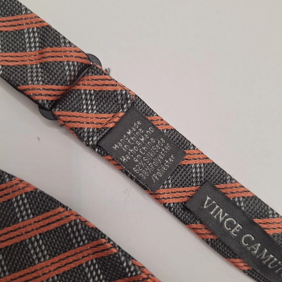 Vince Camuto Silk Bow Tie Grey & Orange Check Adjustable  - Image 3 of 4