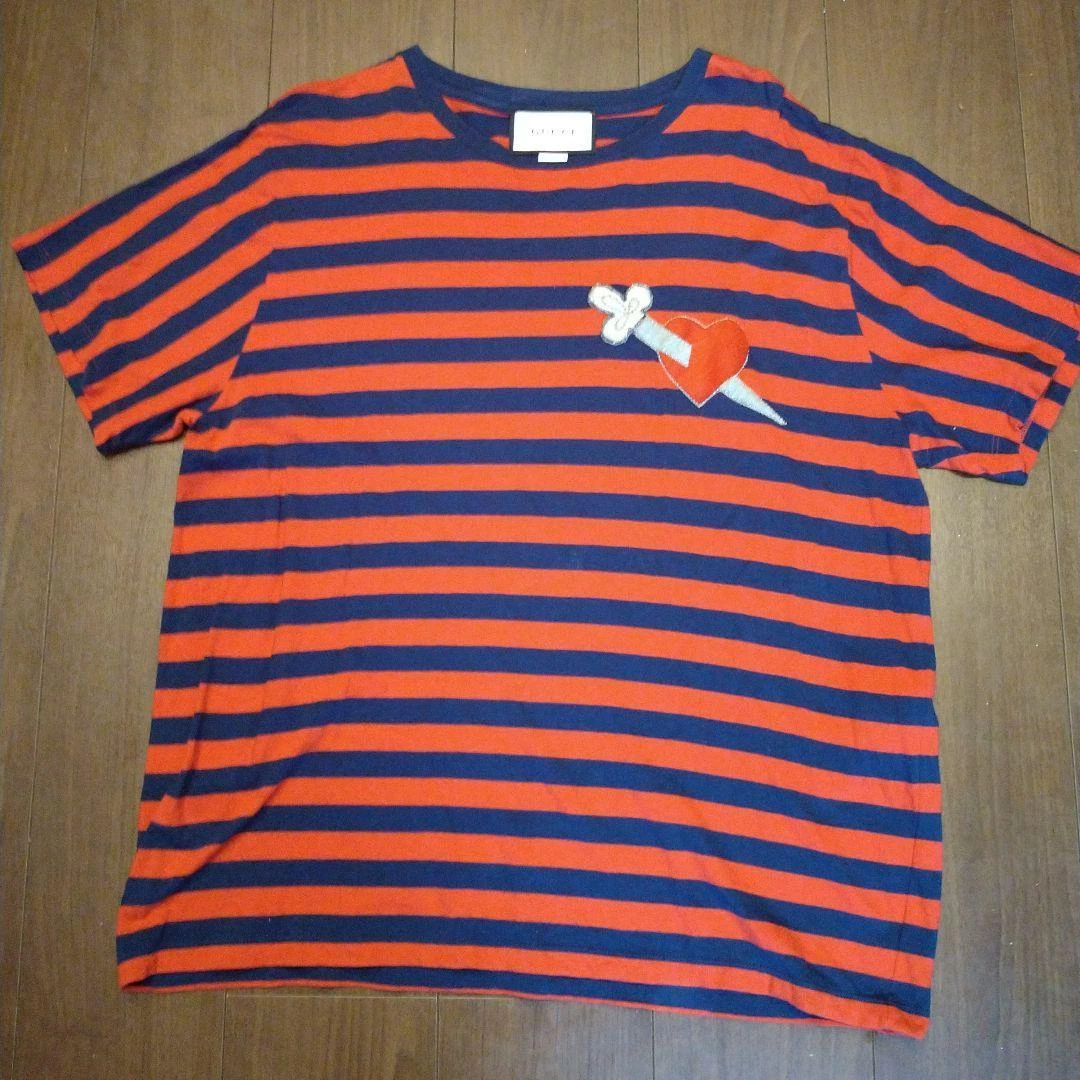 GUCCI Border Cut and sew Short sleeve T-shirt Size M Red Authentic