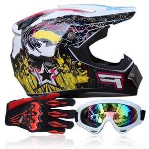 dirt bike helmet gloves and goggles
