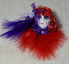 Lady Face Porcelain-Look pin Brooch handmade Red Hat Society