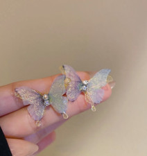 pink Butterfly 2-layer Wings Stud Earrings Women Jewellery